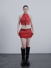 Qipao Corsetry Top Red Leather