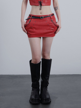 Stud Pocket Mini Skirt Red Leather