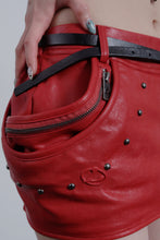 Stud Pocket Mini Skirt Red Leather