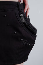 Stud Pocket Mini Skirt Black Denim