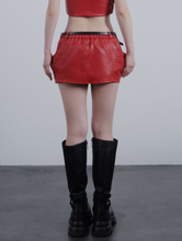 Stud Pocket Mini Skirt Red Leather