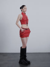 Qipao Corsetry Top Red Leather