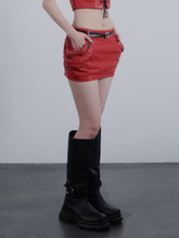 Stud Pocket Mini Skirt Red Leather
